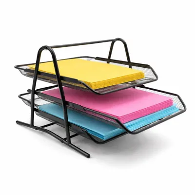 Produktbild von BigDean Dokumentenablage Metall 3 Fächer für A4 – stabile Briefablage schwarz für Schreibtisch & Büro – moderner Dokumenten Organizer mit 3 Ebenen