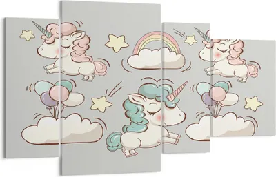 Produktbild von Bild auf Leinwand - Leinwandbild - Wolke Tapete Einhorn Ballon - 120x70cm - Wand Bild - Wanddeko - Leinwanddruck - Bilder - Kunstdruck - Wanddekoration - Leinwand bilder - Wandkunst - DL120x70-2859