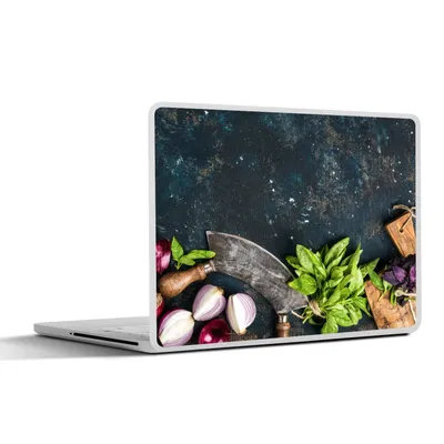 Produktbild von MuchoWow® Laptop Aufkleber Sticker Cover Gemüse - Kräuter - Wiegemesser - Zwiebel - Gewürze - Rustikal 30x21 cm - Sticker für Laptop - Selbstklebend