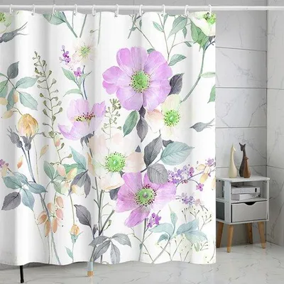Immagine prodotto di Set impermeabile per la doccia con motivo floreale, 12 ganci, 180x180 cm