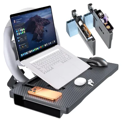 Immagine prodotto di INF Vassoio per Volante A18 Multifunzionale con Clip Regolabili, Superficie per Laptop e Contenitore Auto Pieghevole