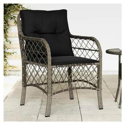Produktbild von Gartenstühle mit Kissen 2 Stück, Grau Poly Rattan, Gartensessel, Campingstuhl, Hochlehner, Balkonstuhl, Balkonmöbel