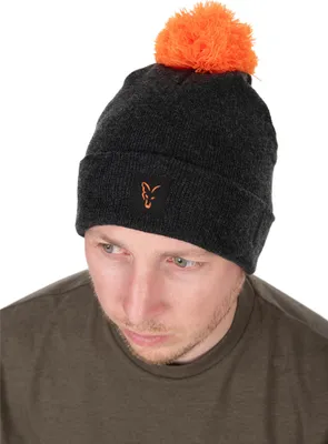 Zdjęcie produktu dla Czapka Męska Wędkarska Fox Collection Bobble Hat- Black/ Orange