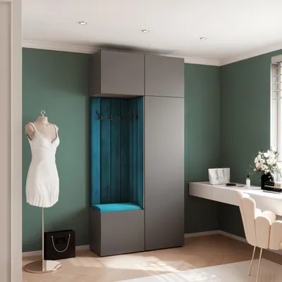 Produktbild von Garderobe ARIA 10 112 cm Grau Gepolstert Marineblau Soft-Close Push-to-Open