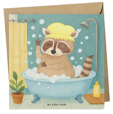Produktbild von Mr. & Mrs. Panda Grußkarte Waschbär Design - Weiß - Geschenk, Glückwunschkarte, Seifenblasen, Lustige Sprüche, Waschen, Tagträumen, Plan, faltkarte, doppelkarte, Fröhlich