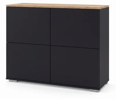 Produktbild von InnoFurn Kommode Elva, 4 Türen, Push-to-Open, Anthrazit matt/Schwarz matt, 92,5 x 75,5 x 35 cm