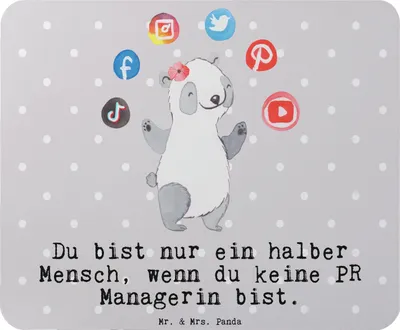 Produktbild von Mr. & Mrs. Panda Mouse Pad PR Managerin Herz - Grau Pastell - Geschenk, Mousepad, laptop mauspad, pc