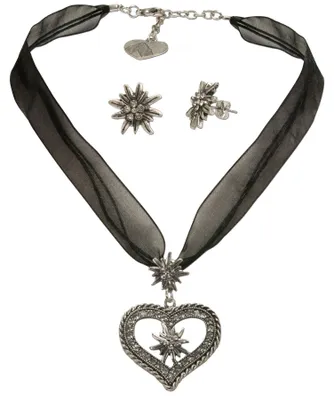 Produktbild von Alpenflüstern Trachtenschmuck-Set Organza-Trachtenkette Strassedelweissherz und