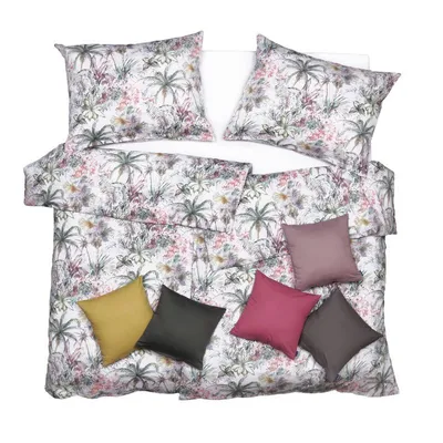Obrázek produktu pro SCANquilt povlečení SATÉN DESIGN palms pastelová 100% dlouhovlákná česaná bavlna 140 x 200/70 x 90 cm