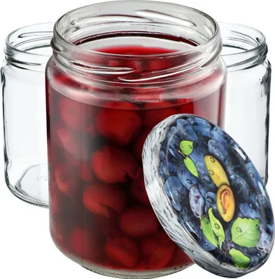 Obrázok produktu pre KADAX zaváracie poháre s viečkom "Maki", poháre na džem, zaváracie poháre, 540 ml, slivky, 16 ks