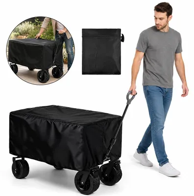 Produktbild von Bollerwagen Abdeckung wasserdicht 210D, Schutzhaube für Gartenwagen und Handwagen, wetterfester Regenschutz mit Aufbewahrungstasche