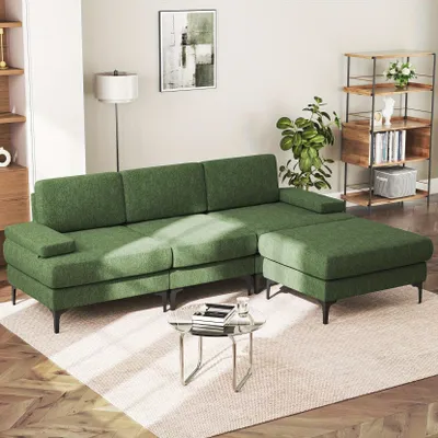 Zdjęcie produktu dla Sofa narożne - Trzysobowa sofa - Sofa w kształcie litery L - Modułowa sofa - Komplet wypoczynkowy - Puf z możliwością przechowywania
