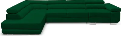 Produktbild von Ecksofa Miami Long Monolith 37 -form mit Schlaffunktion und Bettkasten grün, Links Ottomane