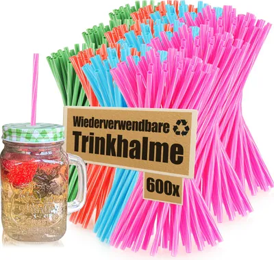 Produktbild von com-four® 600x wiederverwendbare Trinkhalme - bunte Strohhalme aus robustem PP