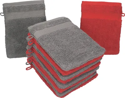 Produktbild von Betz 10 Stück Waschhandschuhe 16x21 cm PREMIUM 100% Baumwolle  Farbe: rot und anthrazit
