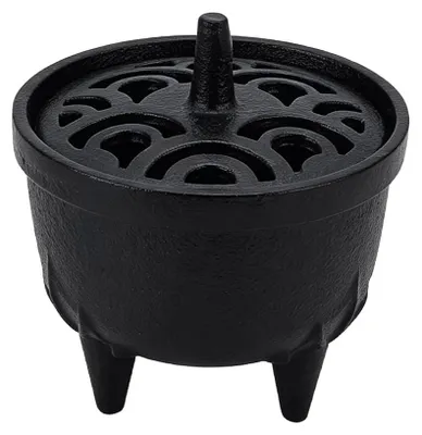 Gusseiserner Räucherstäbchenhalter, schwarz, 8,5 cm Ø, Stativ