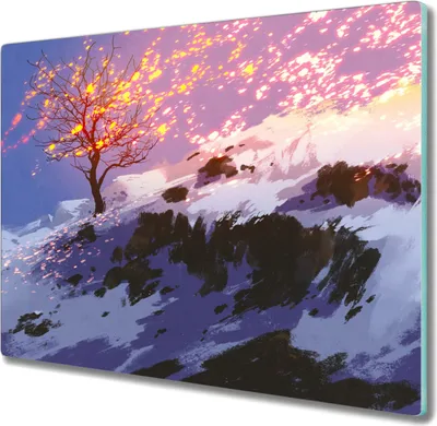 Produktbild von Coloray Hackbrett Kochplattenabdeckung Herdabdeckplatte 60x52 cm Schneidebrett Küchenbrett - Berg Baum Winter Schnee