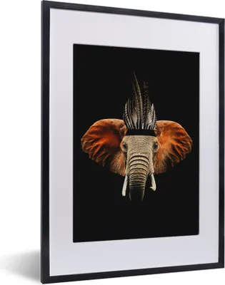 Produktbild von MuchoWow® MuchoWow® Gerahmtes Poster Elefant - Schwarz - Indischer Kopfschmuck 30x40 cm - Poster mit zchwarzem Bilderrahmen - Wandposter Schlafzimmer