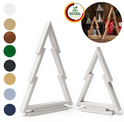Produktbild von Floranica Tannenbaum 2er-Set aus Kiefernholz Holztannenbäume Weiß Standschmuck Weihnachtsbaum Weihnachtsdeko Christbaum Weihnachtsdekoration