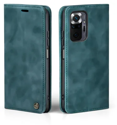A teal flip case for a smartphone is shown from two angles, front and back.