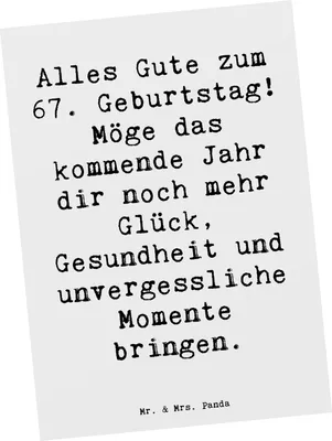 Produktbild von Mr. & Mrs. Panda Postkarte Spruch 67. Geburtstag - Weiß - Geschenk, Happy Birthday, Herz, Ansichtskarten, Meilenstein, Geburtstagsgeschenk, Postkarten, Alter, Grußkarte