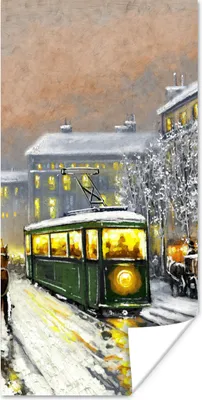 Produktbild von MuchoWow® Poster Gemälde - Ölgemälde - Winter - Straßenbahn - Pferd 20x40 cm - Plakat - Foto