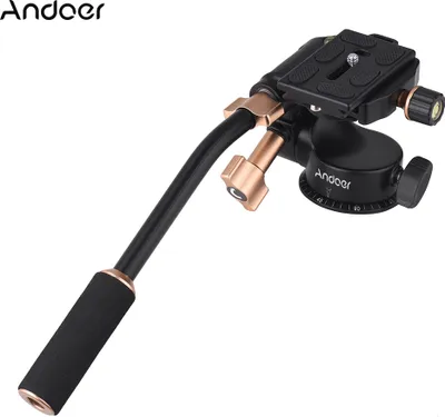 Produktbild von Andoer Q08S Aluminiumlegierung 3-Wege Daempfung Videokopf Stativkopf mit Pan Bar Griff Unterstuetzung 360 ¡ã Panoramaaufnahme 1/4 "Schraubgewinde 3/8" Schraubenloch fuer DSLR ILDC Kamera fuer Stativ Einbeinstativ max. Lade 6kg