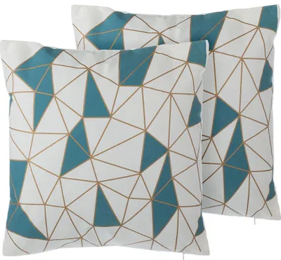 Produktbild von BELIANI Dekokissen Blau Baumwolle 2er Set 45 x 45 cm Netzmotiv Wohnzimmer Salon Schlafzimmer