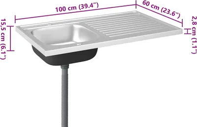 Produktbild von vidaXL Spüle mit Abtropffläche Set Silbern 1000x600x155 mm Edelstahl