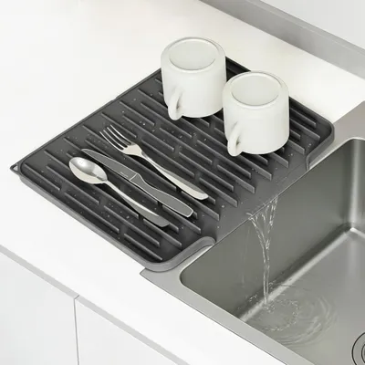 Produktbild von Abtropfmatte für Geschirr - Rutschfeste Abtropfschale für die Spüle - Dunkelgrau - 40x31 cm