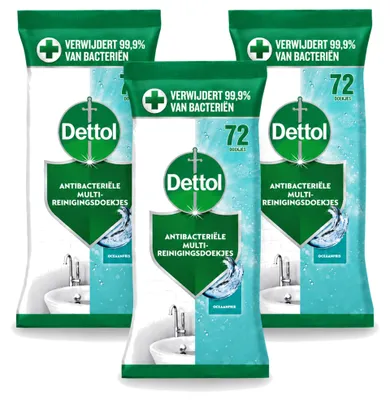 Produktbild von 3 x Dettol Reinigingsdoekjes - Ozeanfrisch - Antibakterielle Reinigung - Vorteilspackung - 3 Stücke