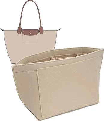 Image de UMLIPOT Organiseur pour sac Longchamp, Organiseur de poche pour Longchamp L, Organiseur pour Longchamp Le Pliage M, Organiseur de poche adapté au sac Longchamp avec longue poignée, crème