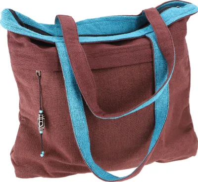 Produktbild von Geräumige Shopper Tasche, Stabile Einkaufstasche, Strandtasche, Yogatasche - Braun/petrol, Uni - Erwachsene, Baumwolle, 38*42*12 cm, Bunter Stoffbeutel