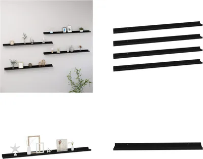 Image de vidaXL Étagères murales 4 pcs. Noir 115x9x3 cm - Etagères murales - Etagères murales - Etagères murales - Etagères murales - Etagères murales