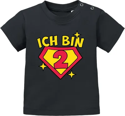 Produktbild von Baby T-Shirt 1. und 2. Geburtstag Superheld Geschenk lustig Geburtstagsshirt kurzarm Baumwolle MoonWorks® 2 Jahre schwarz 56/62 (1-3 Monate)