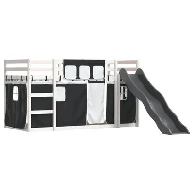 Produktbild von Etagenbett mit Rutsche und Gardinen Weiß und Schwarz 90x190 cm