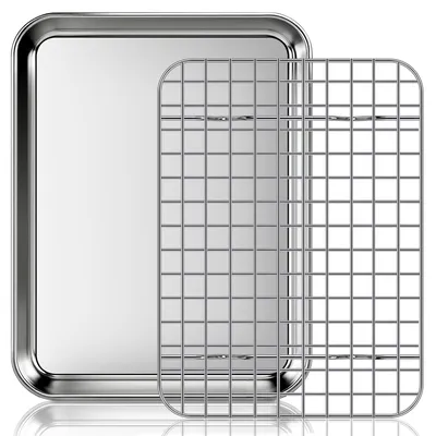Productafbeelding van Bakplaat met Koelrooster, roestvrij staal, 26,5 x 20,5 x 2,5 cm, vaatwasmachinebestendig