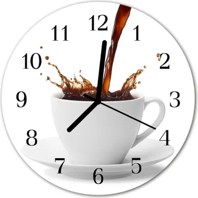 Produktbild von Glasuhr Wanduhr Küchenuhr Echt-Glas 30fi cm Kaffee Tasse weiß braun