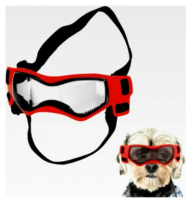 Produktbild von Hundebrille für kleine Hunde, winddichte und beschlagfreie Hundesonnenbrille, verstellbar, Augenschutz für Haustiere (Rot)