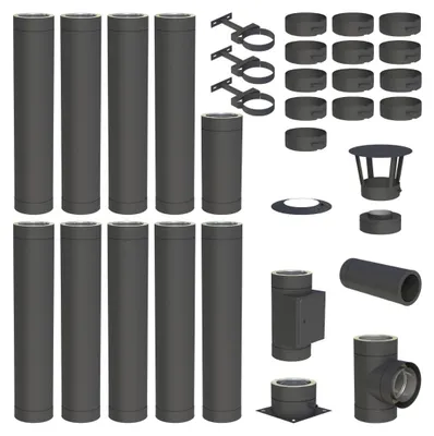 Produktbild von 10 m Edelstahlschornstein Ø 180 mm Komplettset doppelwandig DW-Black Bodenmontage