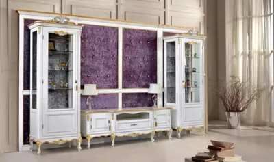 Produktbild von Wohnwand TV Ständer RTV 2x Vitrine Holz Klassische Weiß Wohnzimmer Neu