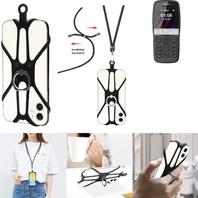 Produktbild von K-S-Trade 3in1 Handykette Handyband Handykordel Halsband Smartphone-Ring Handy-Ring kompatibel mit Nokia 106 (2018) Fingerhalterung Handyring