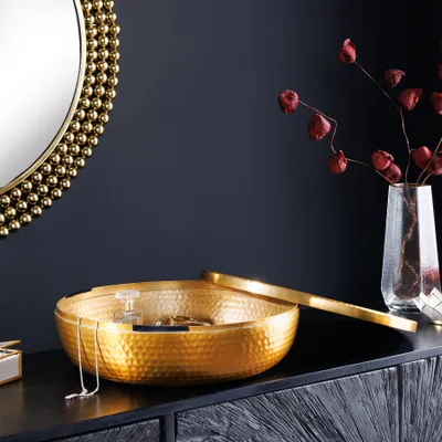 Produktbild von riess-ambiente Schale ORIENT 40cm gold Metall rund mit Deckel Schmuck-Dose Ablage Aufbewahrung Deko Dekoration