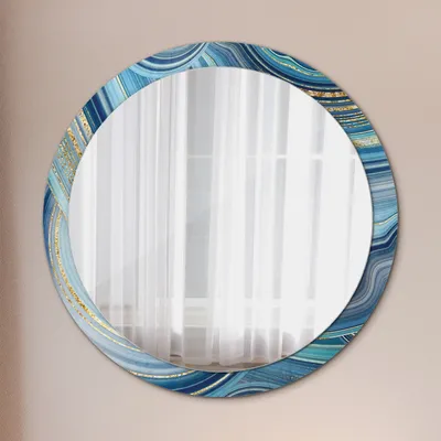 Produktbild von Spiegel Rund mit Aufdruck - Wandspiegel Design Wandmontage – Badspiegel - Rundspiegel - Blau Marmor - Rund: Ø100cm