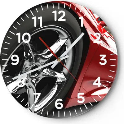 Produktbild von Wanduhr - Rund - Glasuhr - Sportwagen Rad Felge - 40x40cm - Schleichendes Uhrwerk - Lautlos - zum Aufhängen bereit - Dekoration Modern - Wanddekoration aus Glas - C4AR40x40-0454