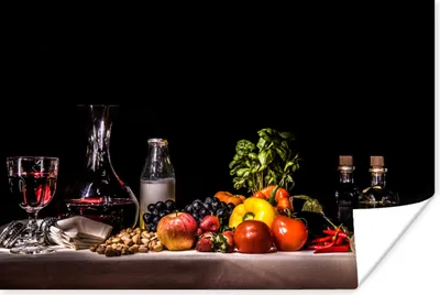 Produktbild von MuchoWow® Poster Stilleben - Essen - Trinken - Obst - Schwarz 120x80 cm - Bilder