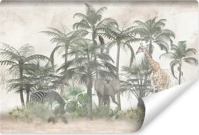 Produktbild von Muralo Vlies Fototapete PALMEN wilde Tiere Beton Retro Stil Br. 90cm x Hö. 60cm