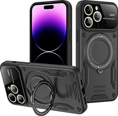 Produktbild von Rüstung Handyhülle für iPhone 14 Pro Max Dual-Layer Magnetisches Ringhalter Ständer Magsafe Hülle Schwarz