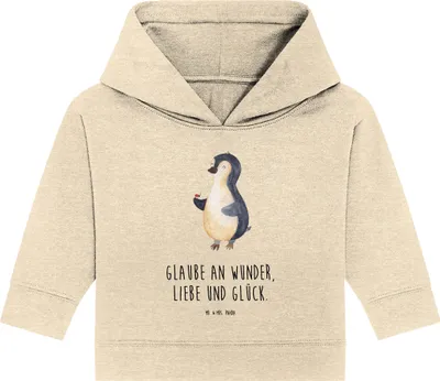 Produktbild von Mr. & Mrs. Panda Organic Baby Hoodie Pinguin Marienkäfer 24. - 36. Monat - Natural Raw - Geschenk, Lebensfreude, Kapuzenshirt, Glück, Kleine Wunder, Kapuzensweatshirt