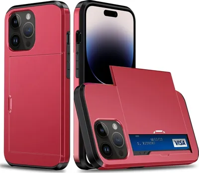 Produktbild von Mobigear Card iPhone 15 Pro Hülle Hardcase Backcover Stoßfest mit Kartenhalter - Rot